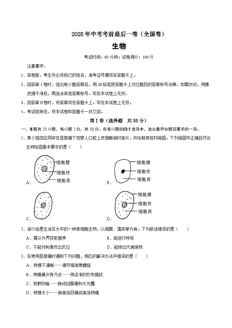 生物（全国卷）（考试版）第1页