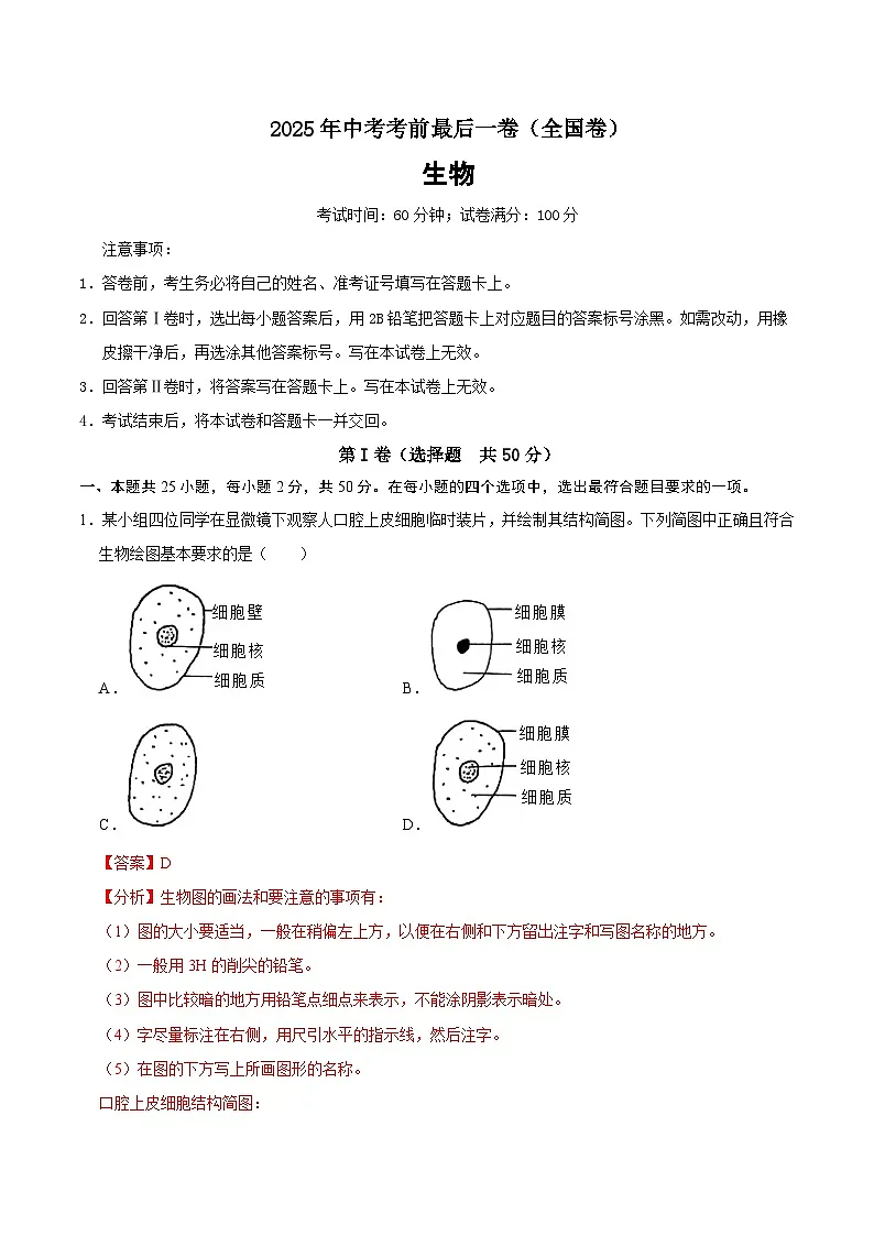 生物（全国卷）（全解全析）第1页