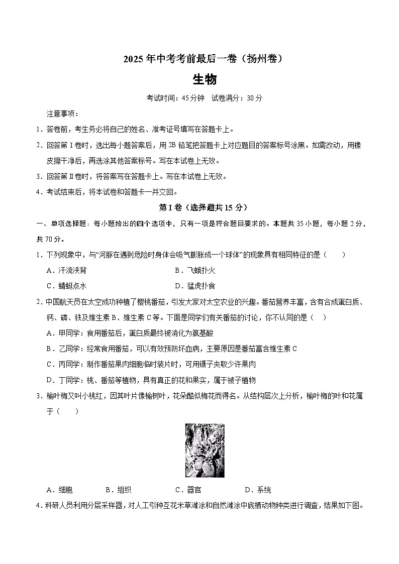 生物（扬州卷）（考试版）第1页