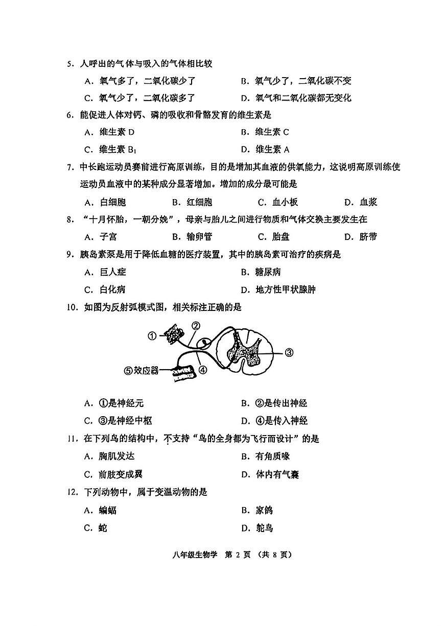 2025年天津河西区八年级中考二模生物学试卷（中考模拟）第2页