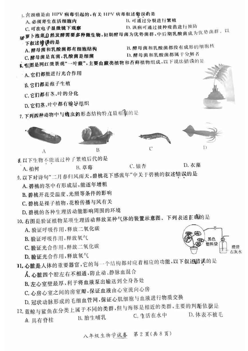2023北京通州初二一模生物试卷（含答案）第2页