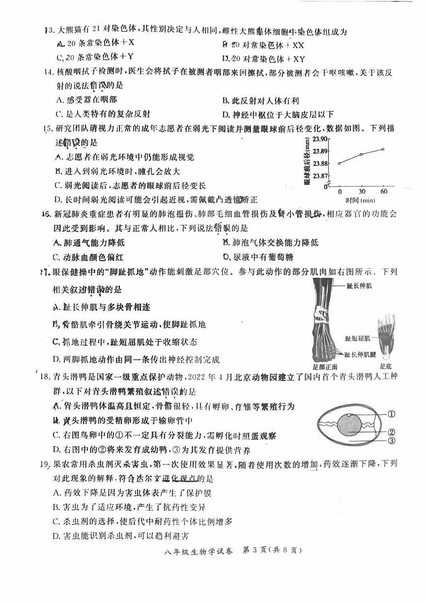 2023北京通州初二一模生物试卷（含答案）第3页
