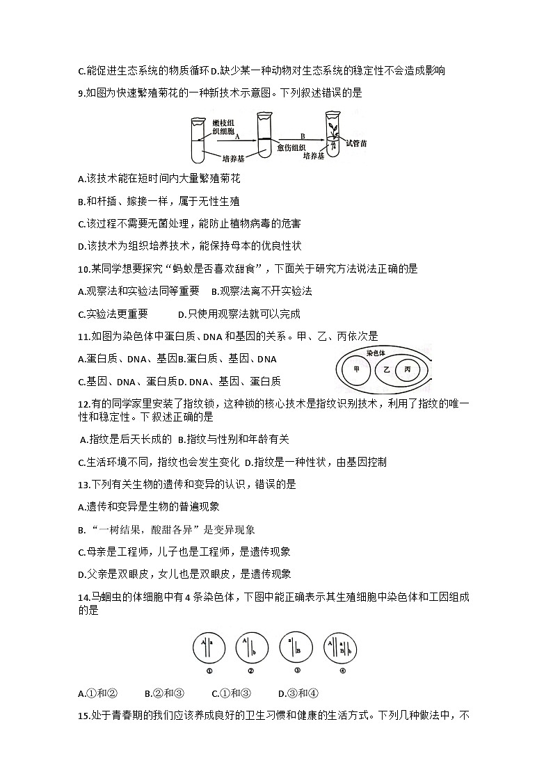 贵州省铜仁市碧江区2024-2025学年八年级上学期1月期末考试生物试题第2页