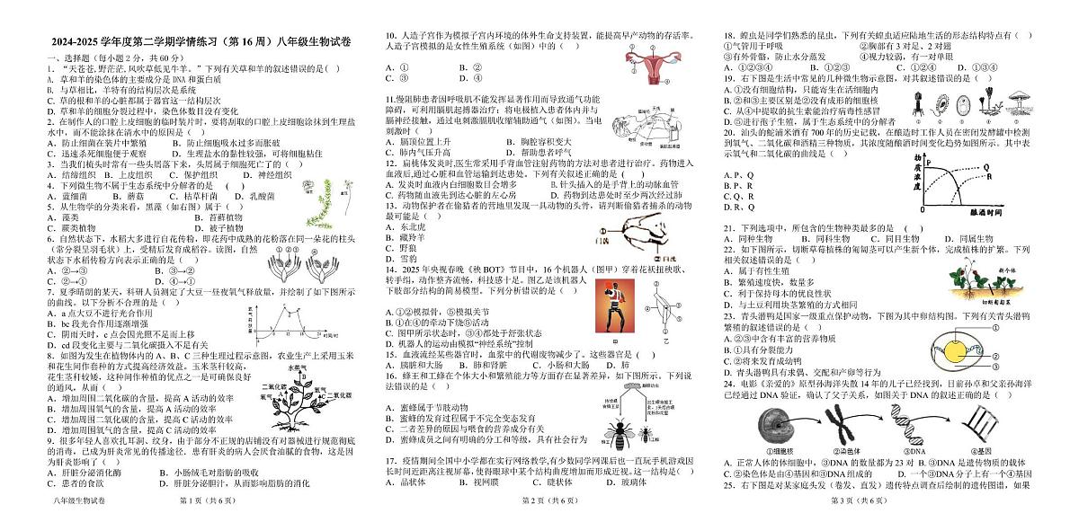 广东省茂名市高州市第16周联考2024-2025学年八年级下学期5月月考生物试题第1页