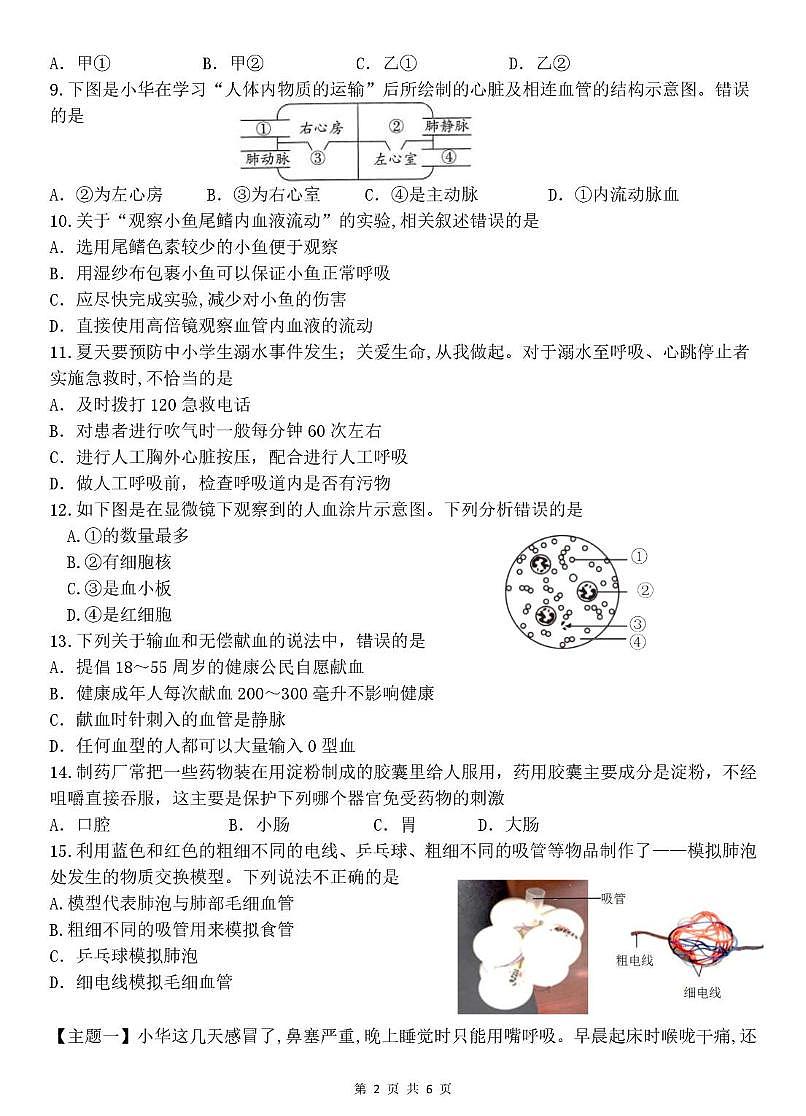 广东省惠州市博罗县2024-2025学年七年级下学期5月月考生物试题第2页