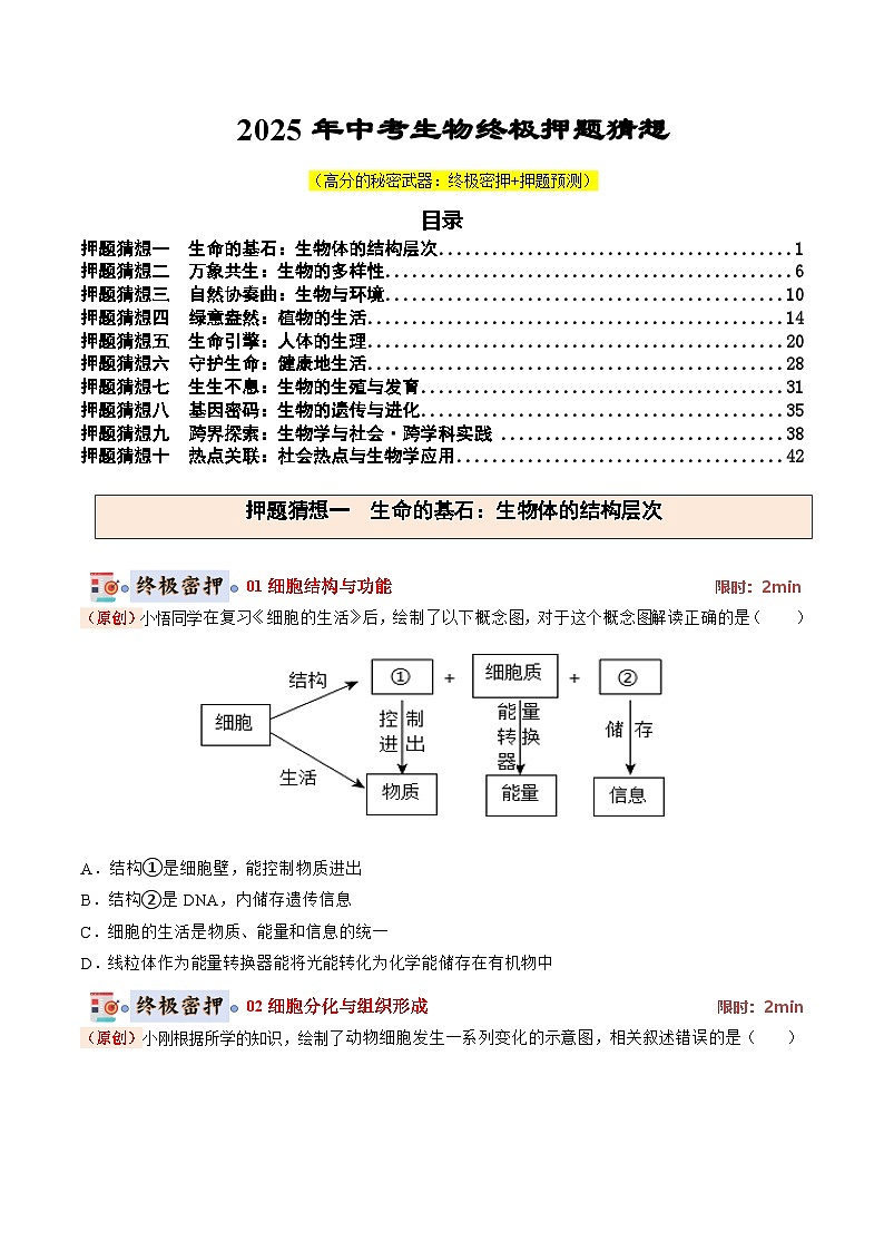 生物-2025年中考终极押题猜想（全国通用） （原卷版）第1页