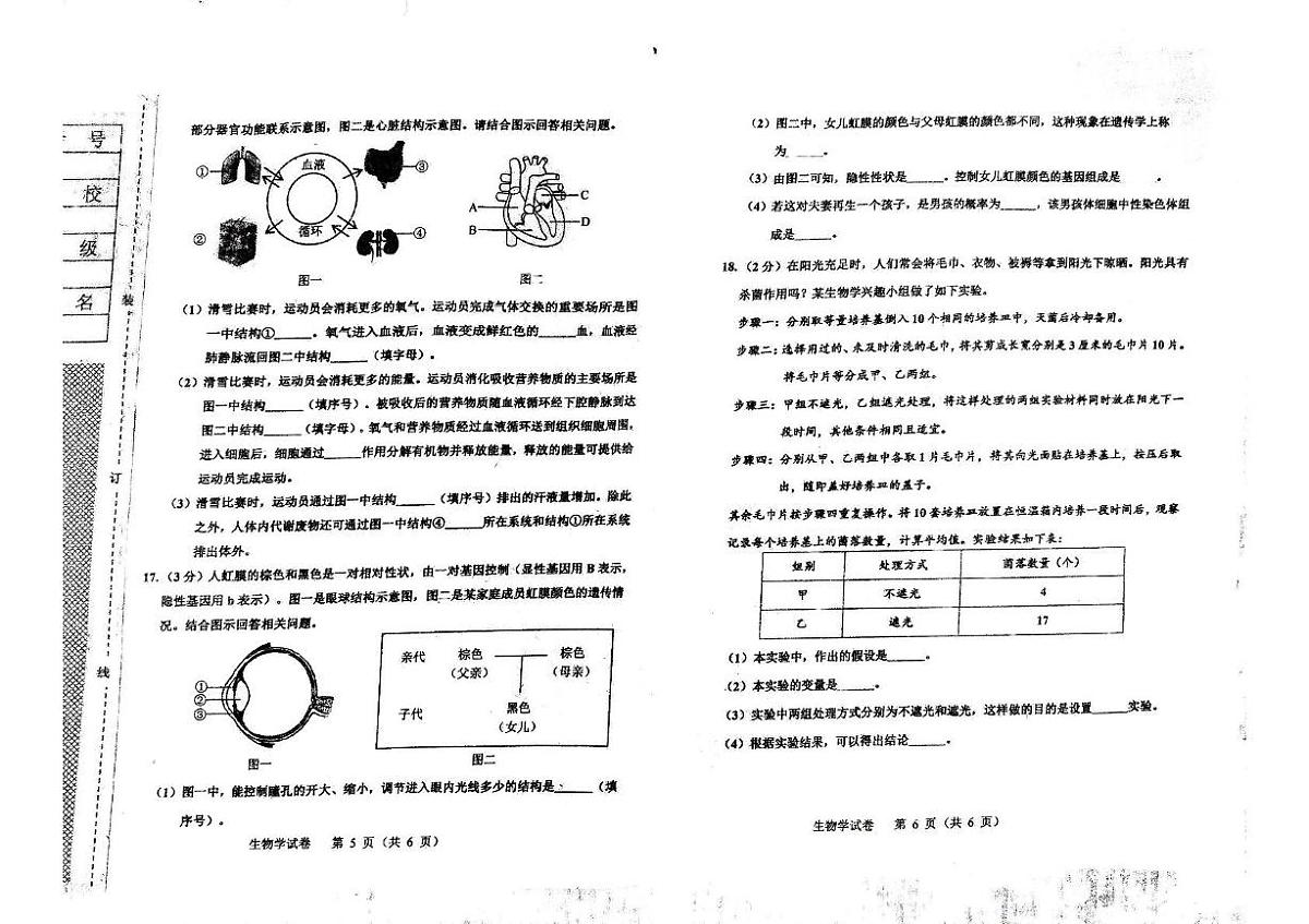 辽宁省阜新市第四中学2024-2025学年八年级下学期6月月考生物试题 （pdf版，含答案）第3页