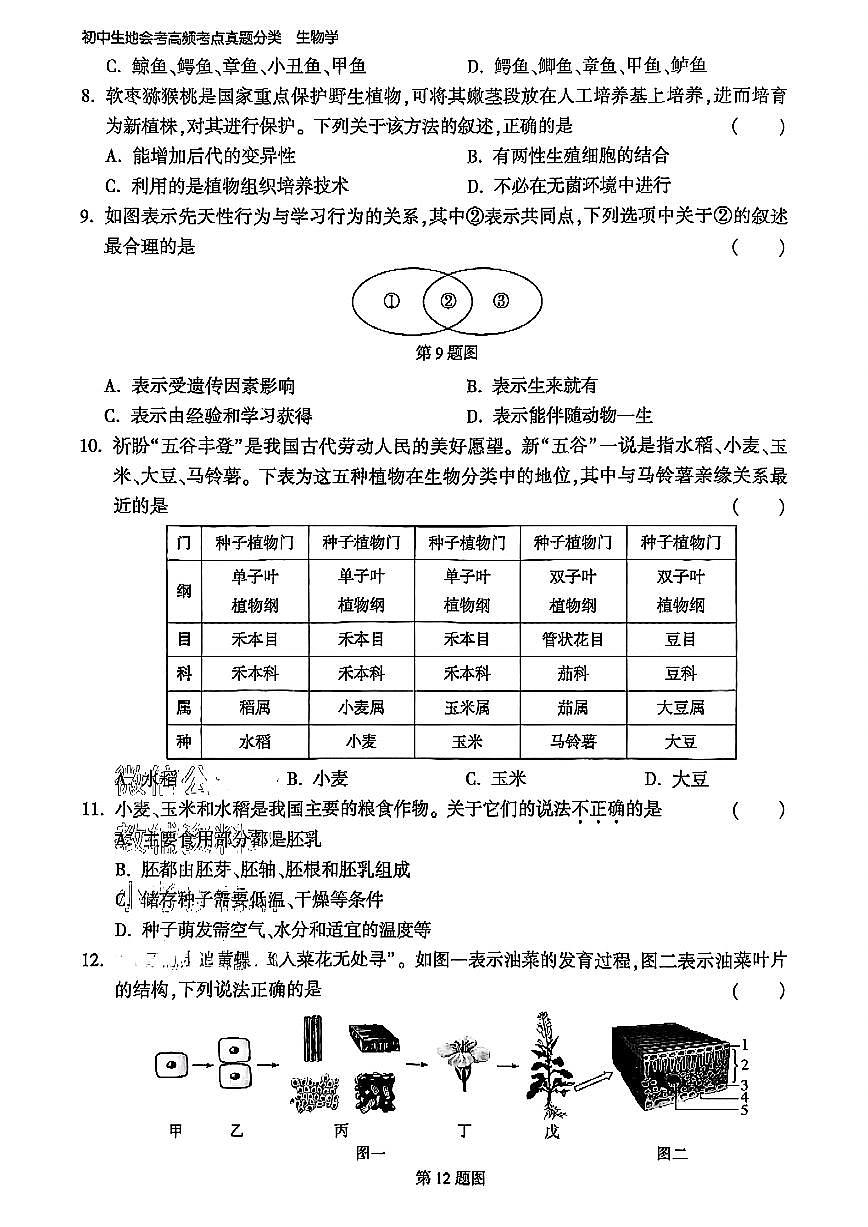 2025年中考生物模拟预测押题卷（一）及其答案第2页