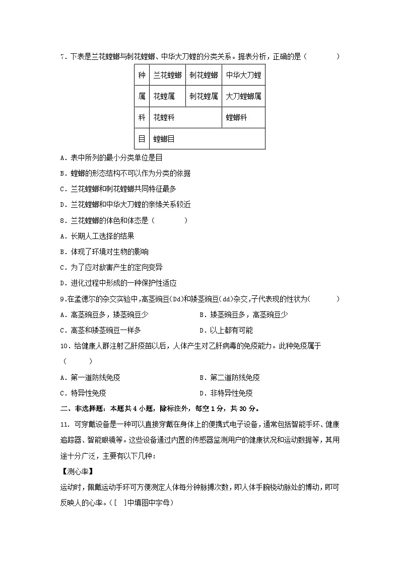 2025年湖北省黄石市黄石港区部分学校中考第二次模拟考试生物试题（中考模拟）第3页
