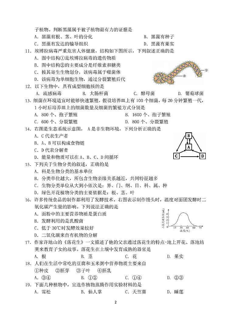 2025年江苏省镇江市丹徒区八年级二模生物试题（中考模拟）第2页