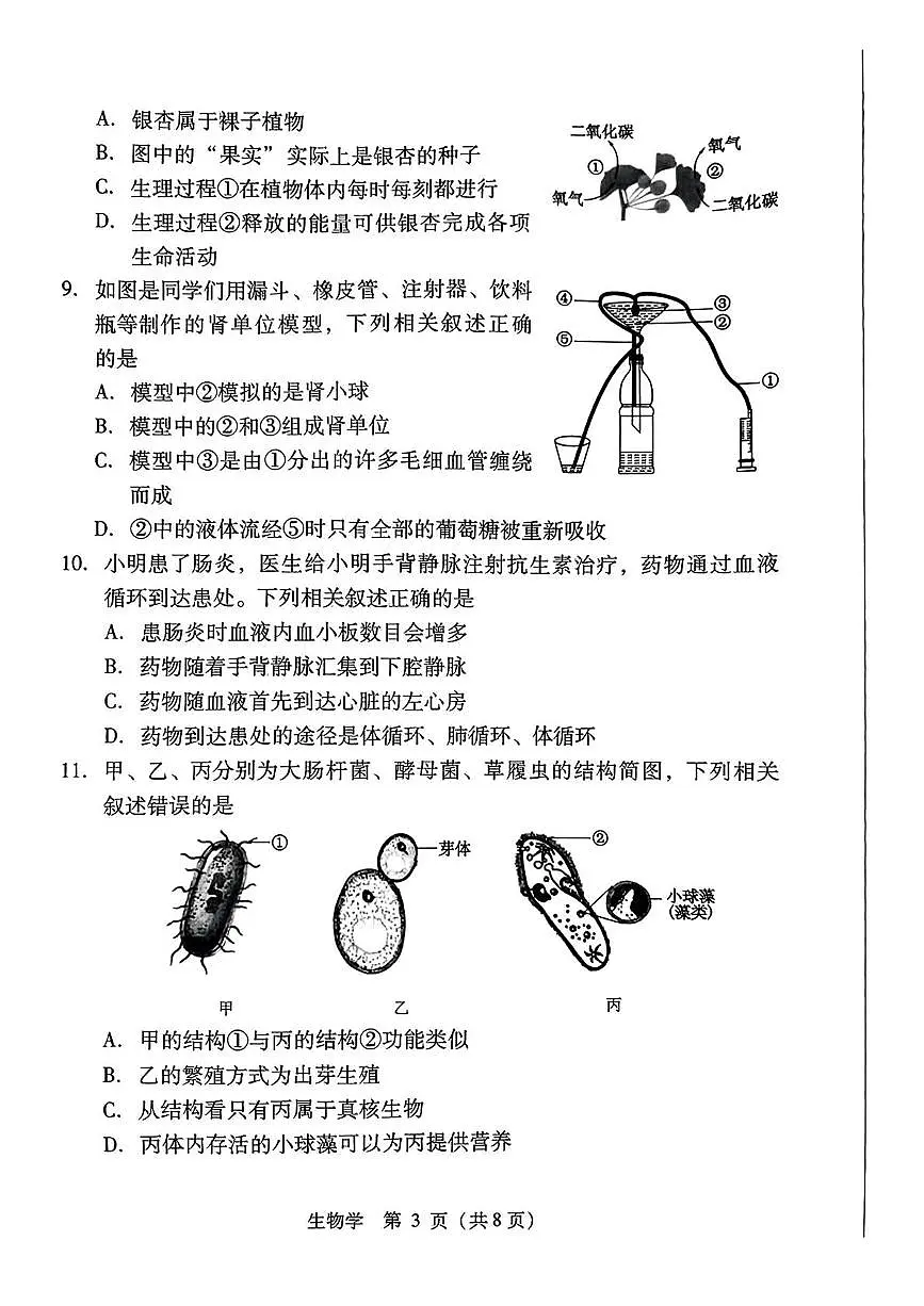 山西省吕梁市兴县部分学校2025年中考第二次模拟生物试卷 生物学试卷第3页
