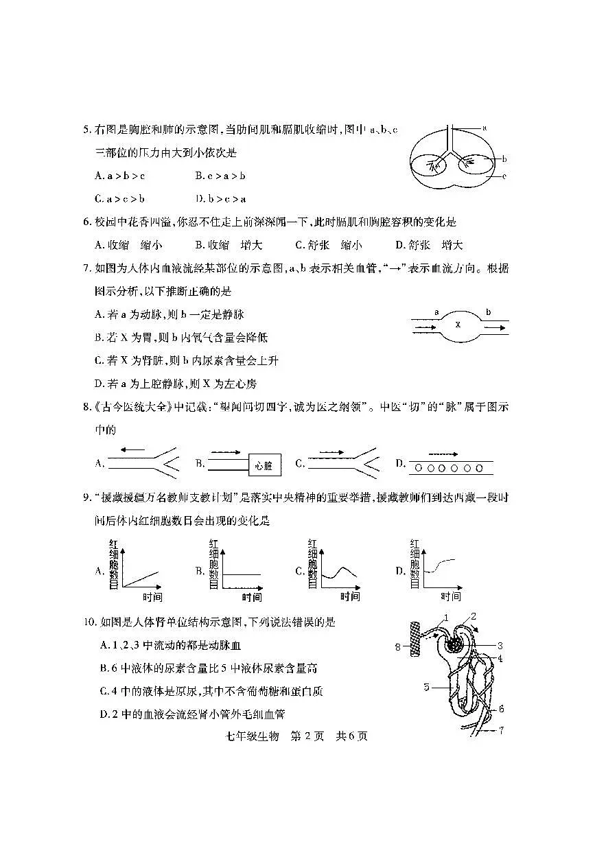 山西省临汾市侯马市2023-2024学年七年级下学期期末考试生物试题第2页
