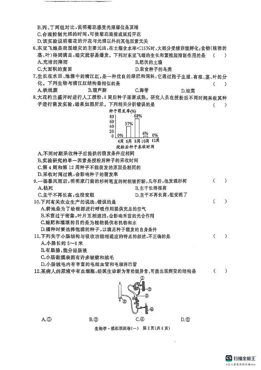 2025年湖南初中学业水平考试 生物学模拟预测卷一（中考模拟）第2页