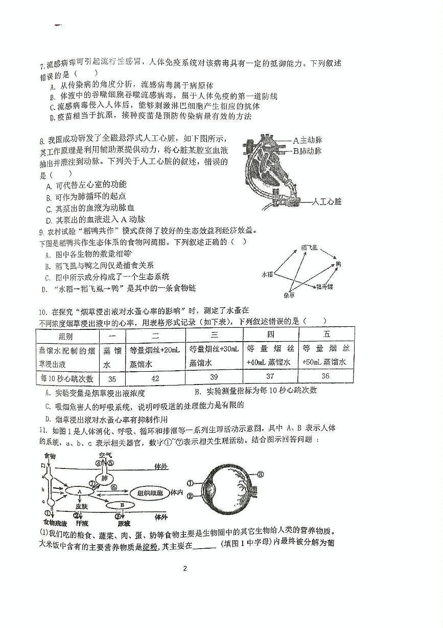 2025年江苏省徐州市沛县汉源中学联盟学区八年级三模生物试题（中考模拟）第2页