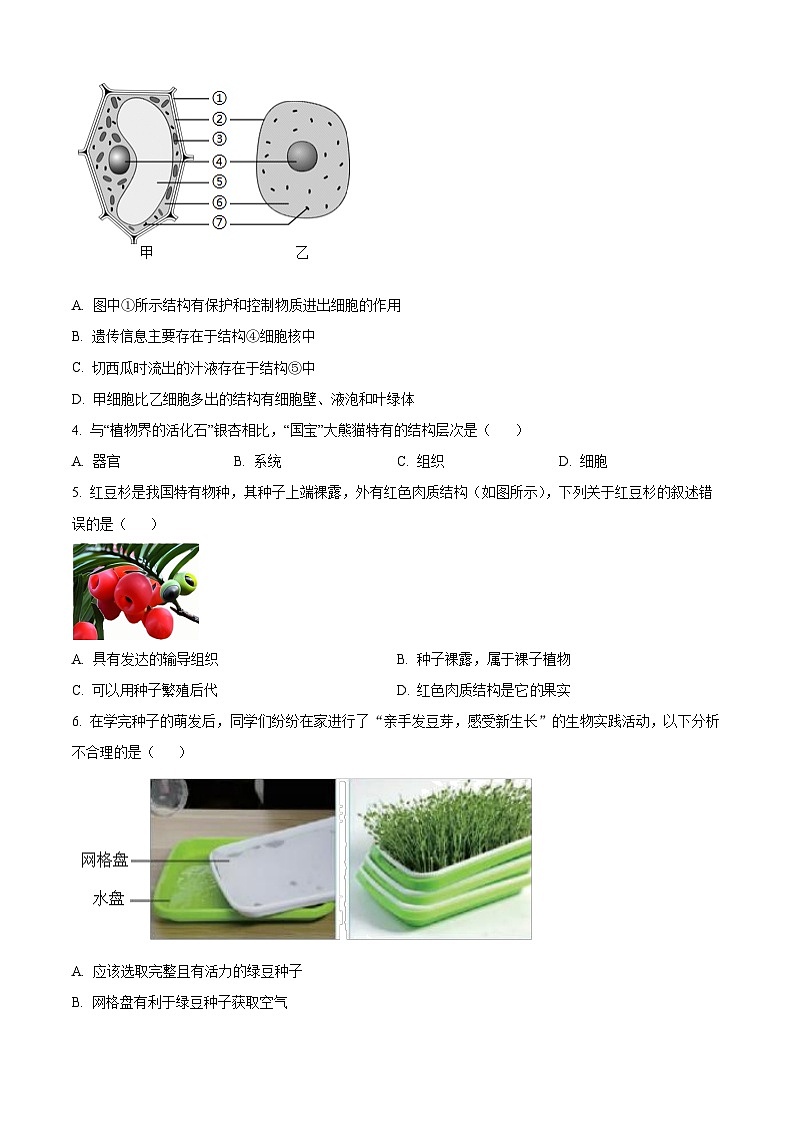 2025年云南省西双版纳州中考模拟生物试题（中考模拟）第2页