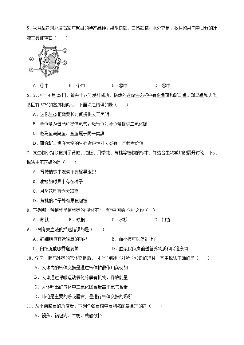 2025年湖北省武汉市中考生物考前信息必刷卷01（武汉专用）第2页