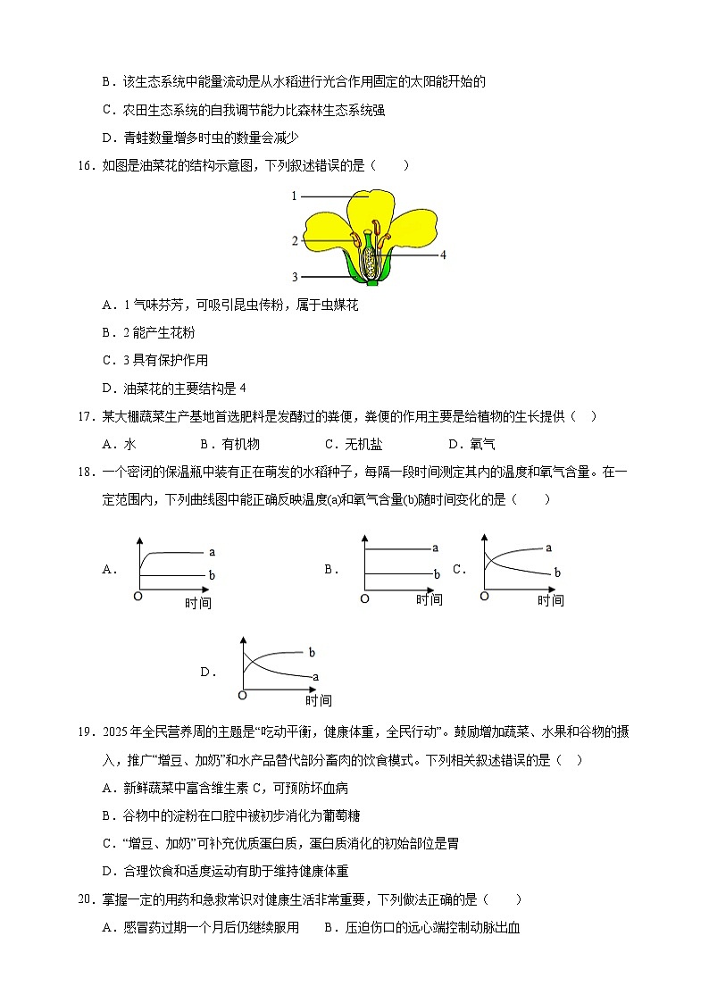 生物（南京卷）-江苏省2025年中考考前最后一卷第3页