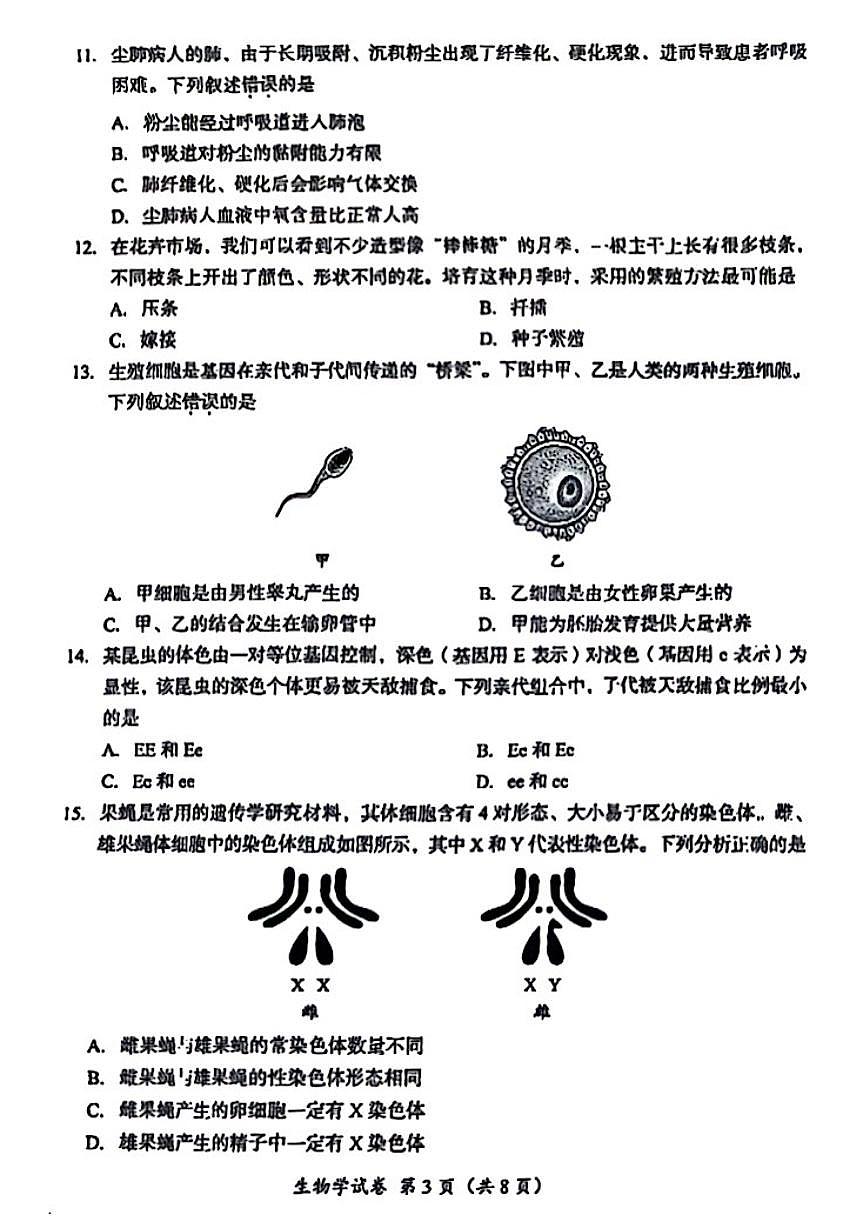 2025年四川省成都市八年级学业水平考试生物试题无标答第3页