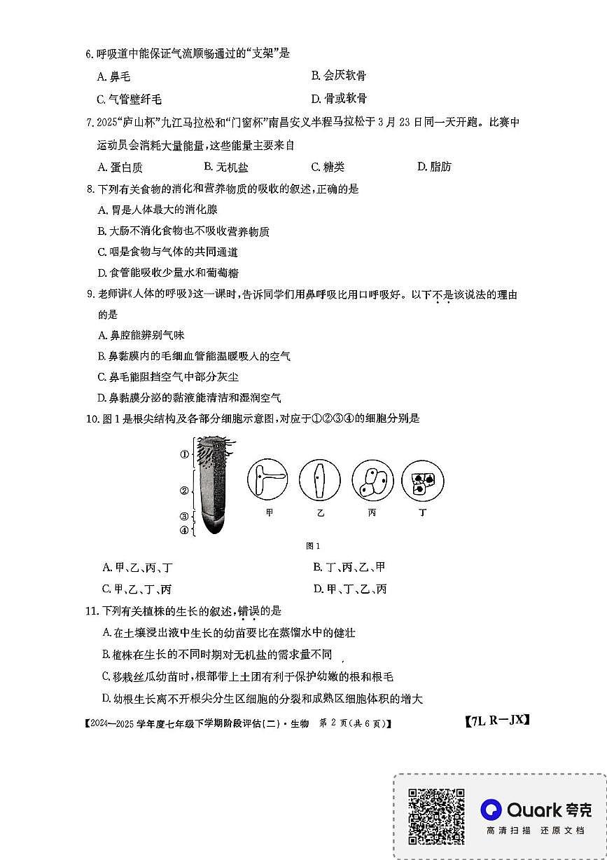 江西省南昌市部分校联考2024-2025学年七年级下学期第二次月考生物试题第2页
