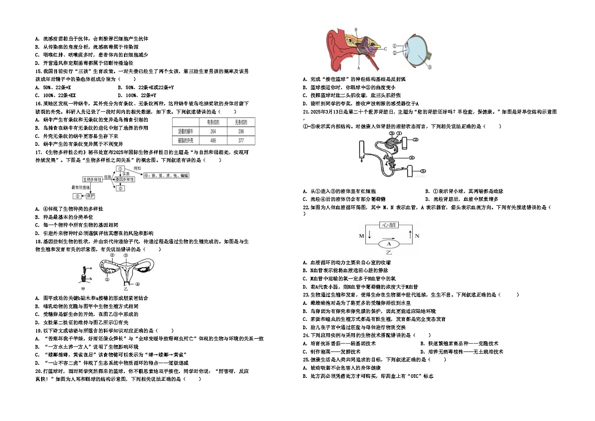 八年级生物月考题第2页