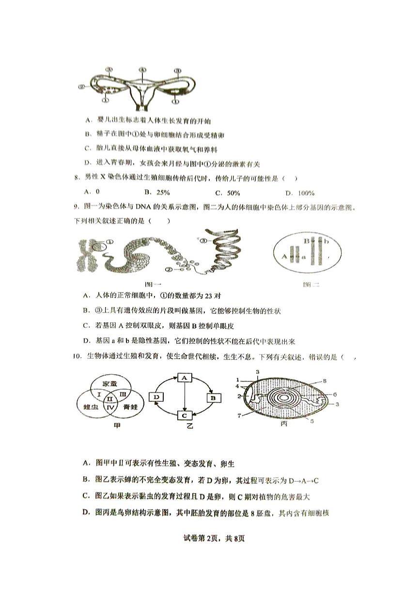 山东省枣庄市滕州市龙泉实验学校2024-2025学年七年级下学期6月月考生物试题第2页