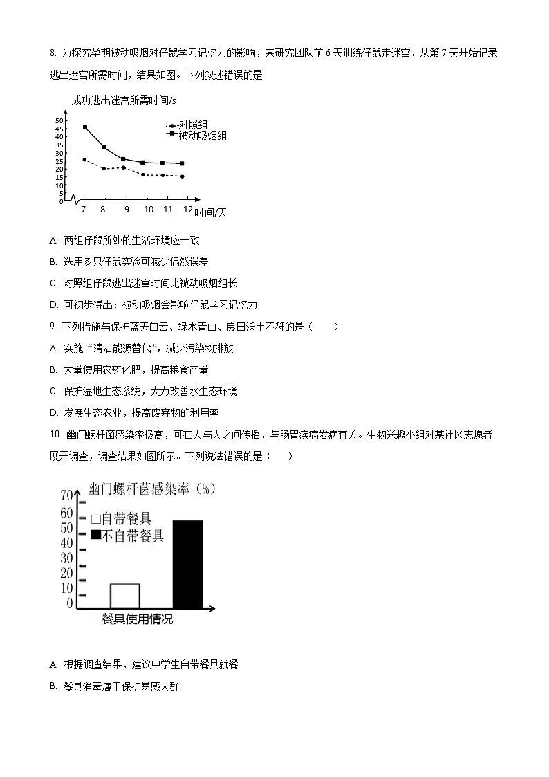 精品解析：山东省烟台市芝罘区2022-2023学年七年级下学期期末生物试题（原卷版）第3页