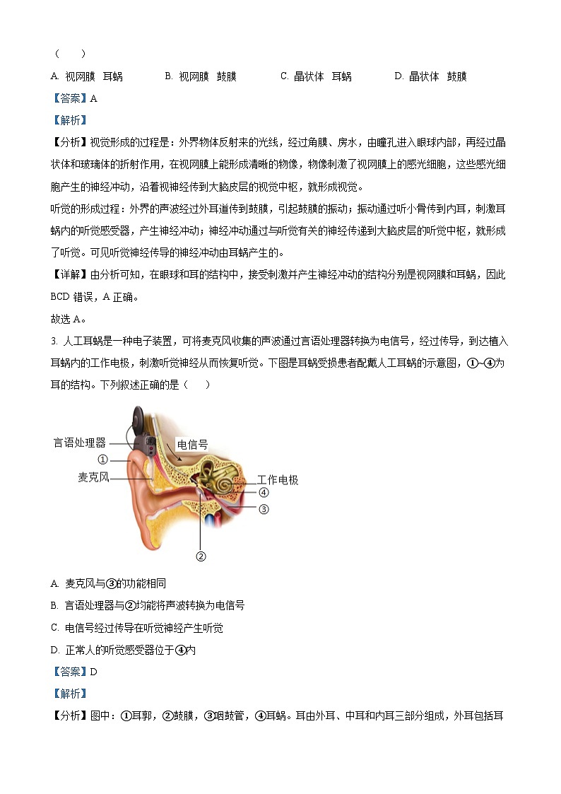 精品解析：山东省烟台市芝罘区2023-2024学年七年级下学期期末生物学试题（解析版）第2页