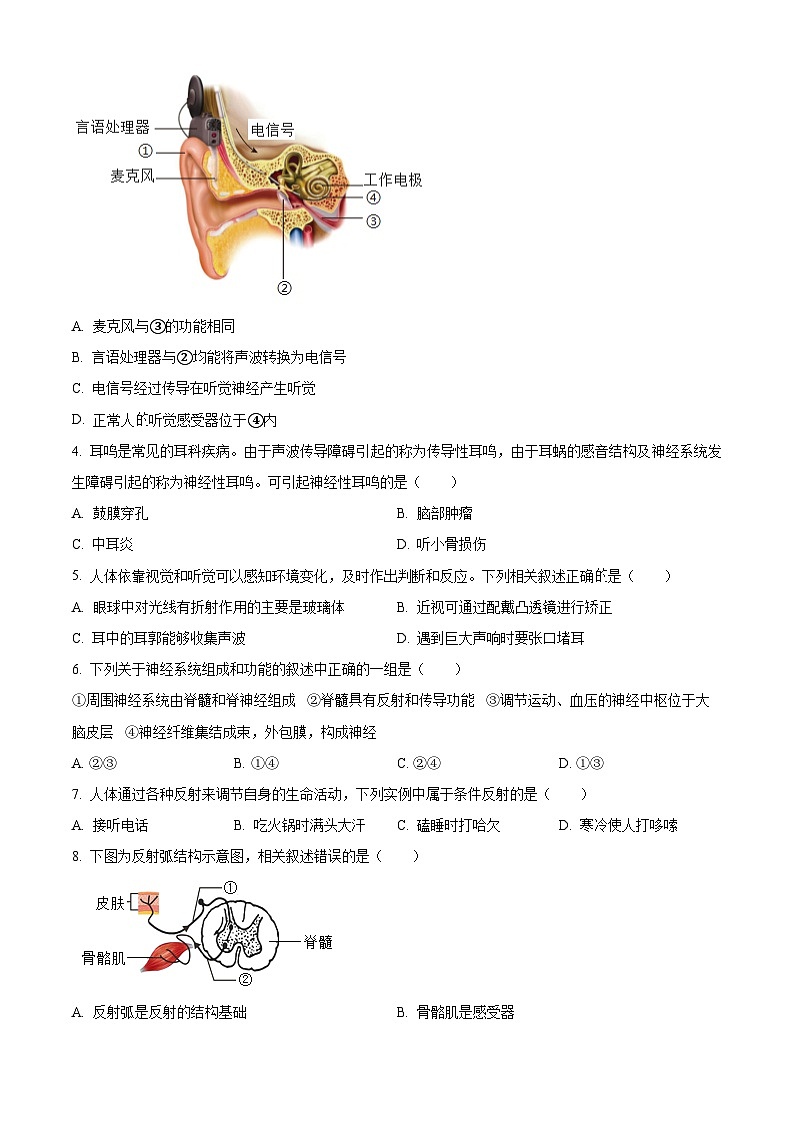 精品解析：山东省烟台市芝罘区2023-2024学年七年级下学期期末生物学试题（原卷版）第2页