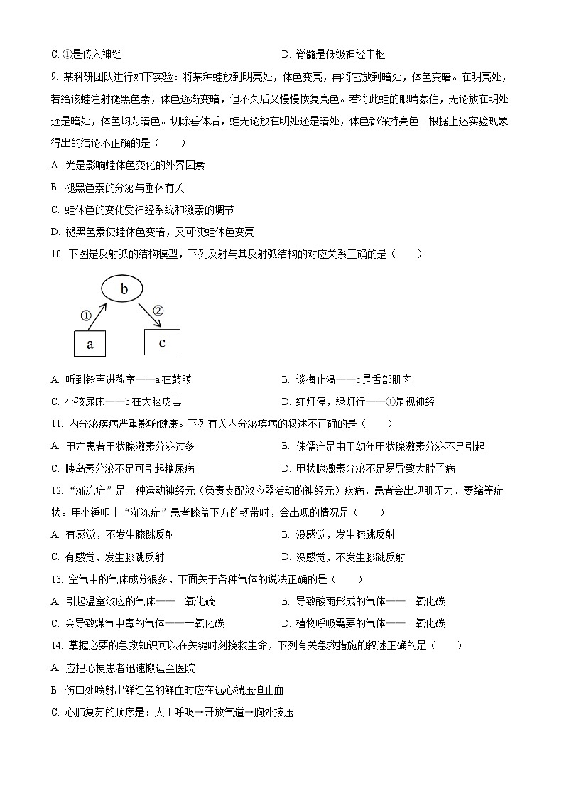 精品解析：山东省烟台市芝罘区2023-2024学年七年级下学期期末生物学试题（原卷版）第3页
