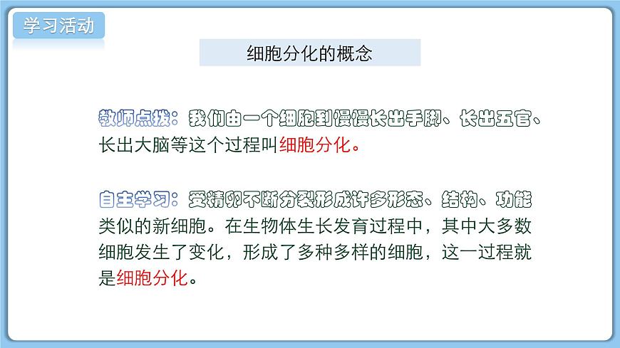 北师大版生物（2024）七年级上册 2.3.2细胞分化形成组织  课件第5页