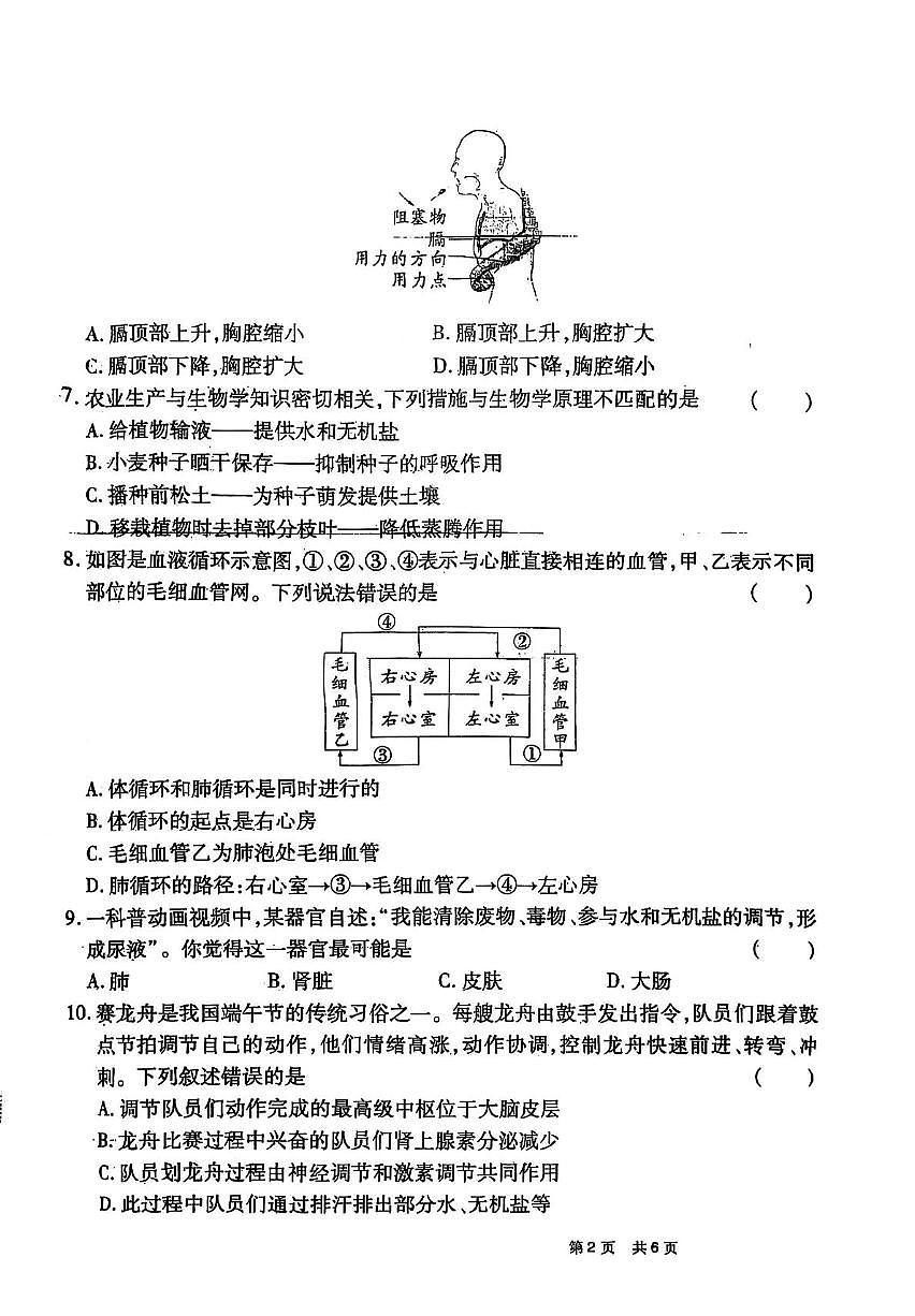 2025年河南省驻马店市驿城区八年级中招模拟三模生物试题（中考模拟）第2页