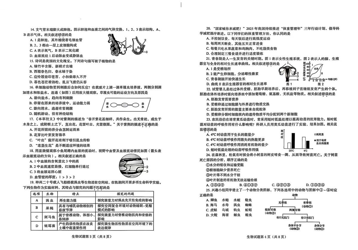 2025年山东省烟台市中考生物真题无答案第2页