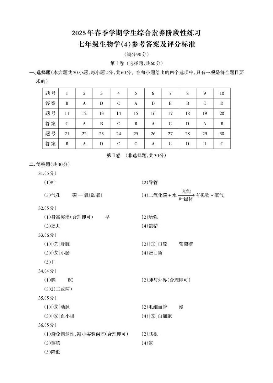 七年级生物 七年级生物答案_Print第1页