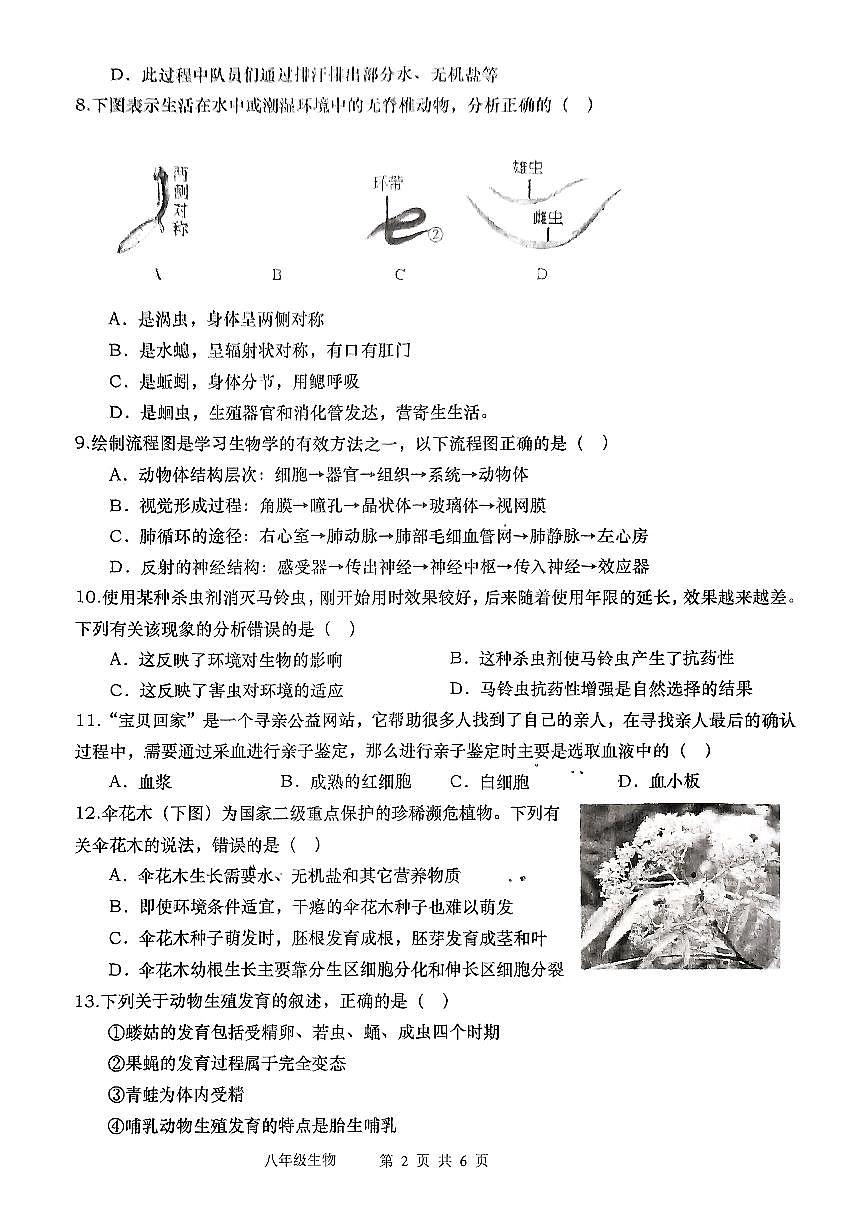 河南省南阳市镇平县2024-2025学年八年级下学期5月份月考 生物试题（含解析）第2页