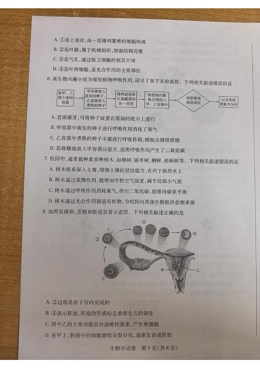 河南省新乡市2024-2025学年七年级下学期6月期末考试生物试题第3页
