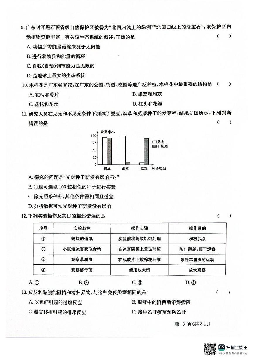 2025年广东省清远市阳山县中考二模生物试卷（中考模拟）第3页