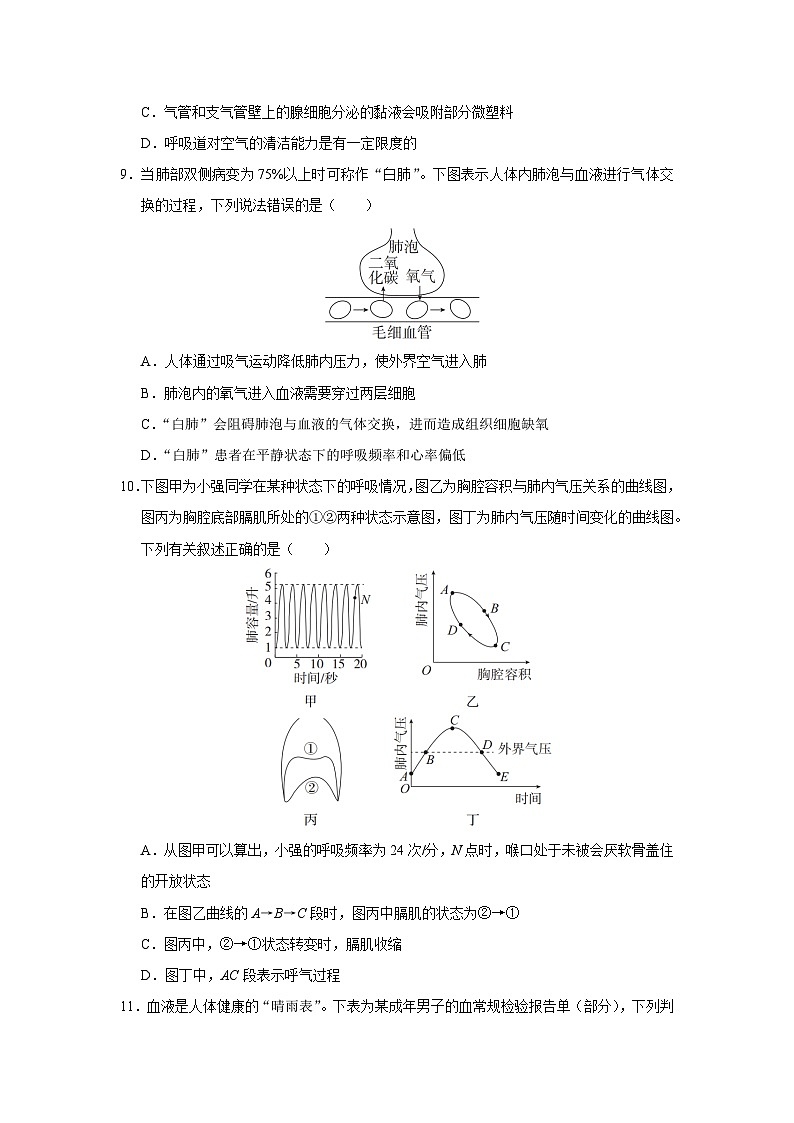 2024-2025学年人教版生物七年级下册期末模拟练习（含答案）第3页