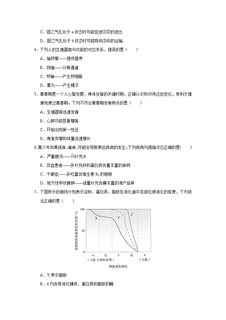 生物七年级下学期期末复习练习（人教版）第2页