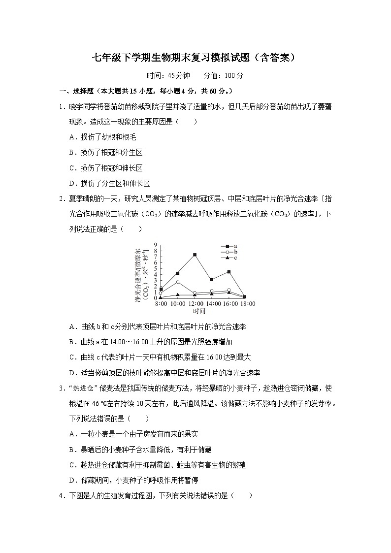 2024-2025学年人教版生物七年级下册期末模拟练习（含答案）第1页