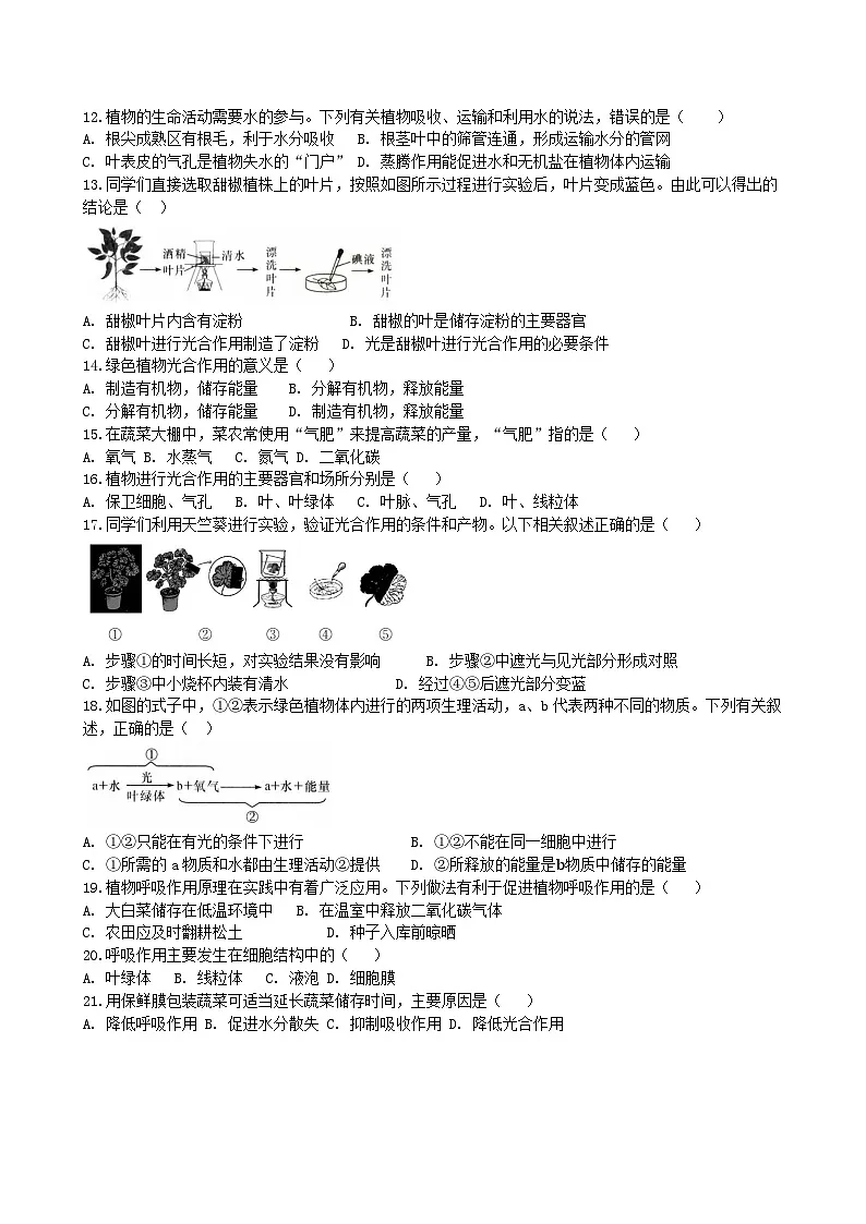 人教版七年级生物下册期末复习练习题（含答案）第2页