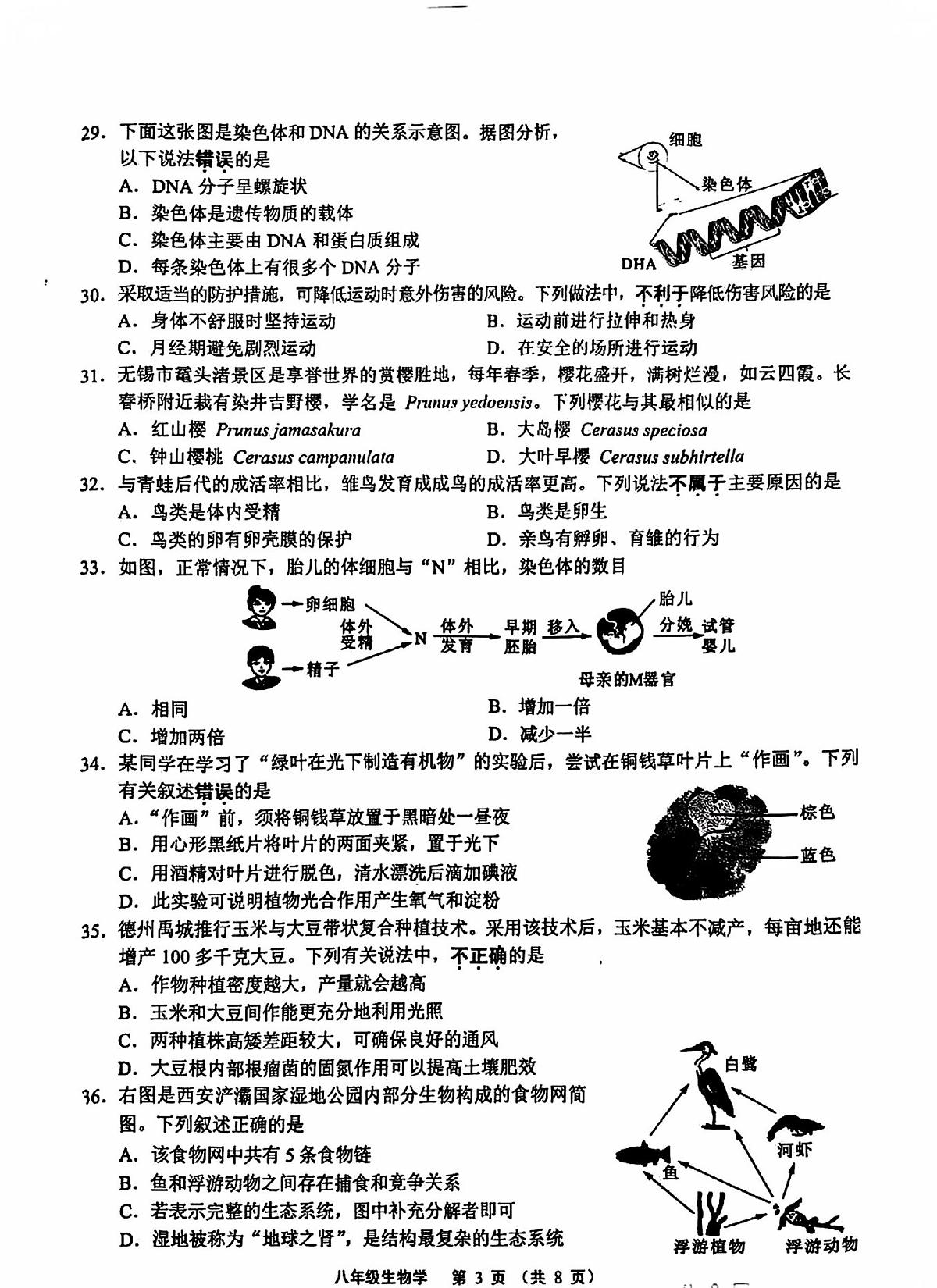 2025年江苏省无锡市中考生物学模拟试卷 （pdf版，含答案）第3页