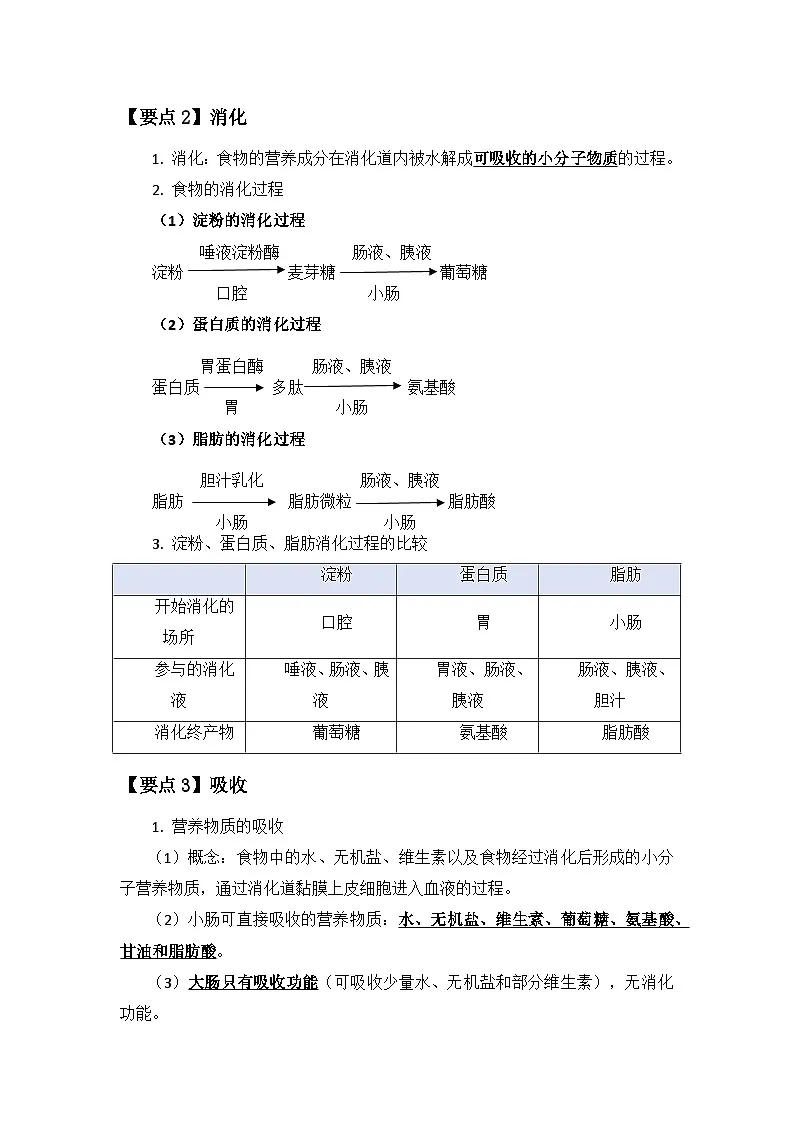 北师大版（2024）七年级下册生物期末复习全册考点背诵提纲 学案第3页