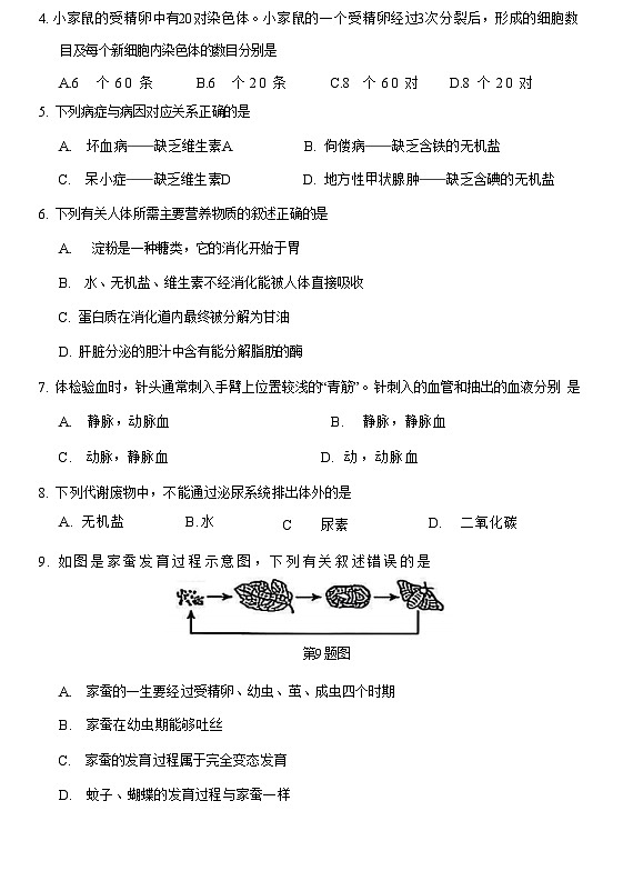 辽宁省2025年初中学业水平模拟考试 生物试卷（六）第2页