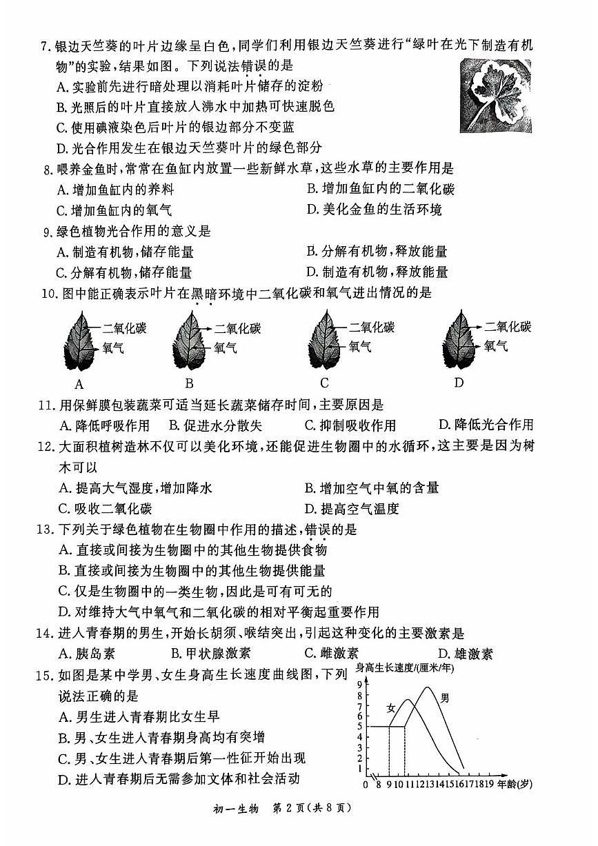 2025北京东城初一（下）期末真题生物试卷第2页