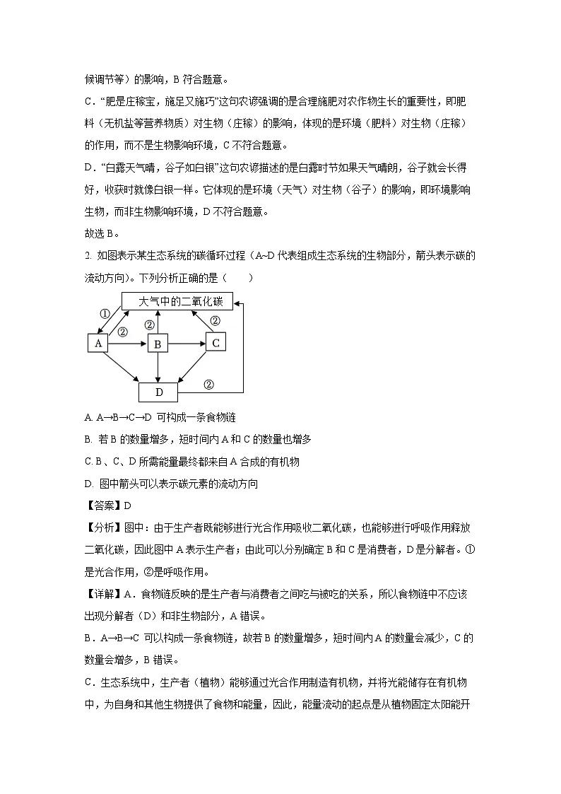 【生物】2025年山东省临沂市蒙阴县八年级二轮模拟试题（解析版）第2页