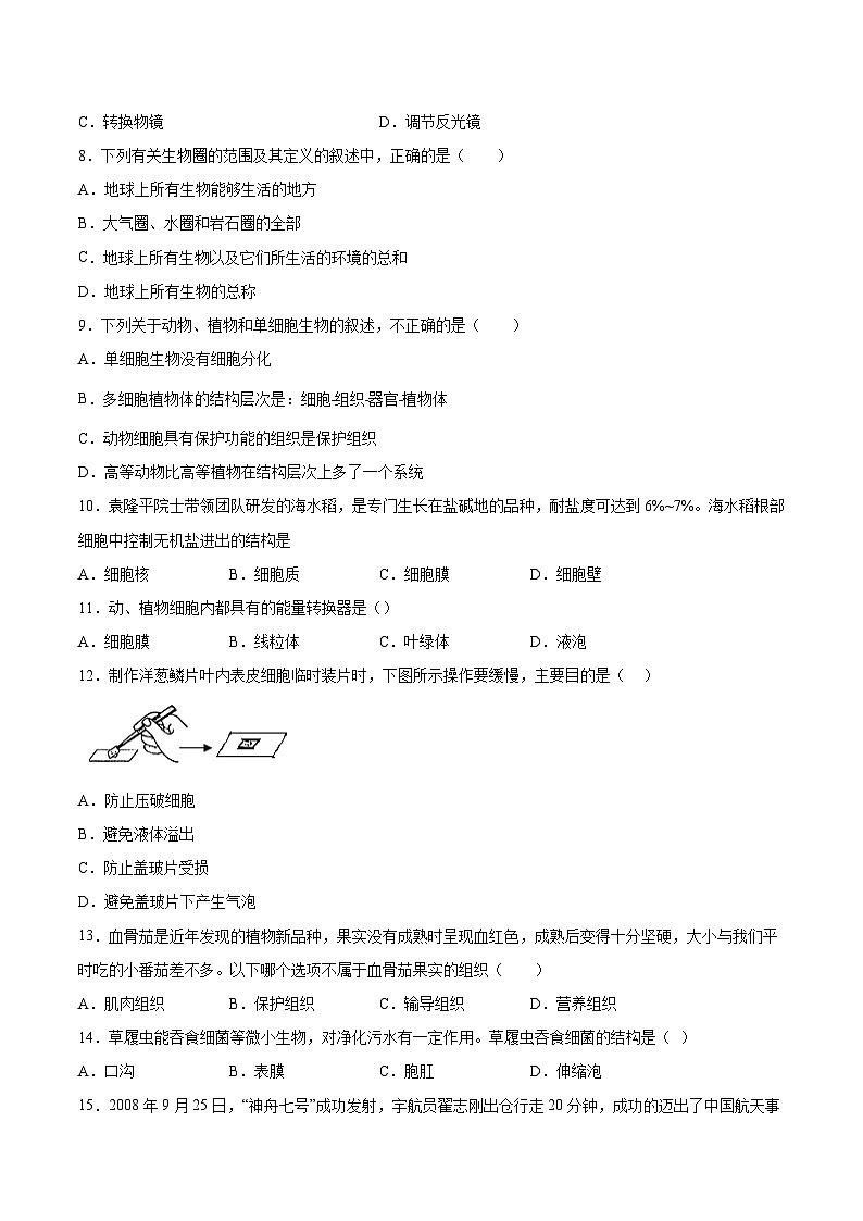 【7生（人）期中】安庆市怀宁县2023-2024学年七年级上学期期中生物试题第2页