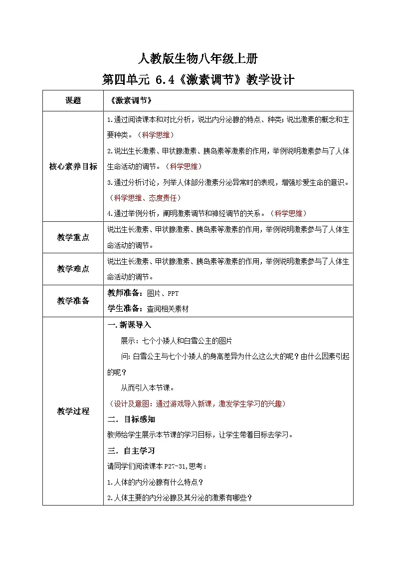 4.6.4《激素调节》教学设计第1页