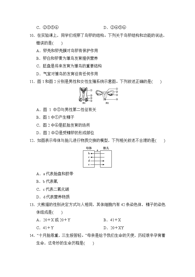 八年级生物下册 第二学期 期中综合测试卷（冀少版 2025年春）第3页