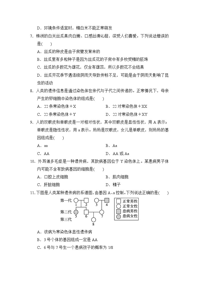 八年级生物下册 第二学期 期末综合测试卷（冀少版 2025年春）(二)第2页