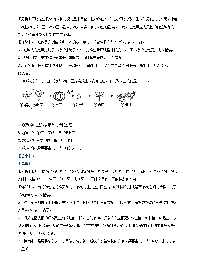 精品解析：河南省安阳市市区2024-2025学年八年级下学期期末生物试题（解析版）第2页